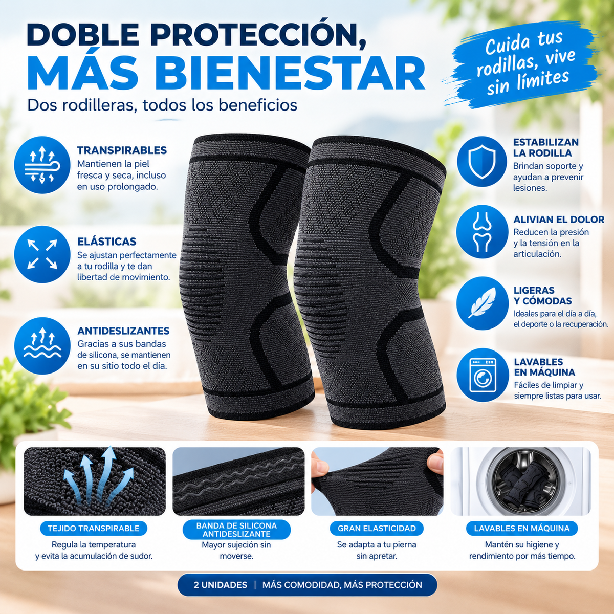 Rodillera de Compresión Antideslizante 2x1